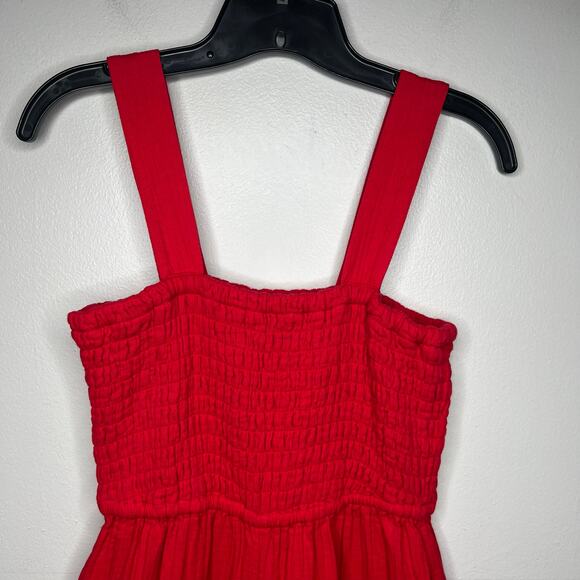 Quince Women's Organic Cotton Gauze Smocked Wide Leg Jumpsuit Cherry Red Sz S - Picture 3 of 11